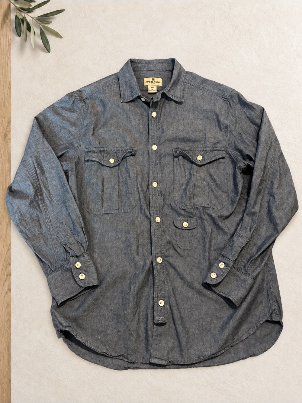 Woolrich Gray-Blue Chambray Button-Down Work Shirt